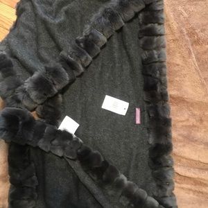 Glamourpuss NYC Cashmere Oblong Scarf w/Rabbit Fur